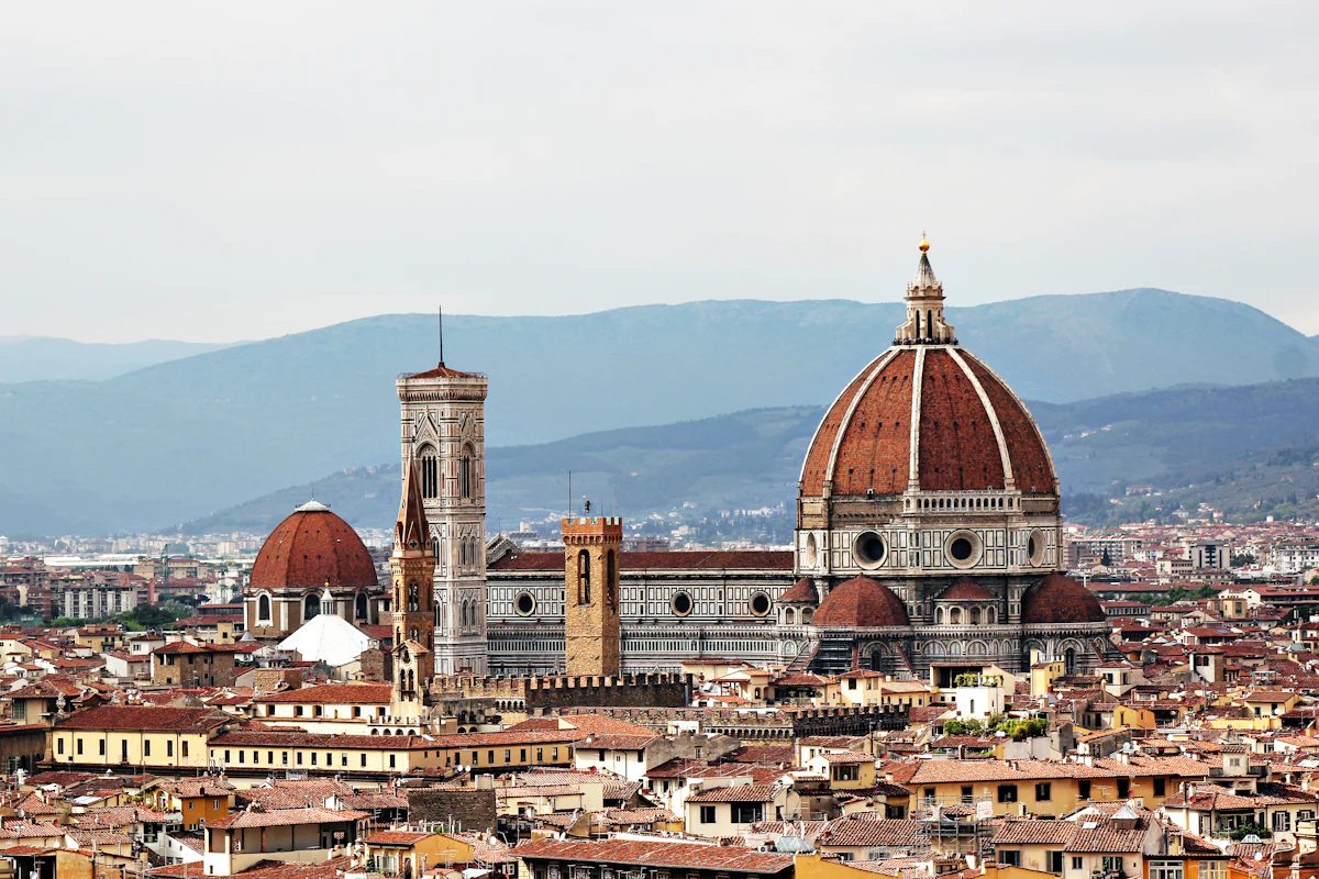 Florence Duomo and historic skyline at dusk, Tuscany Italy